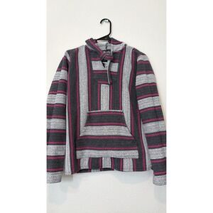 Original Senor Lopez Baja Hoodie Unisex Medium Grey Pink Striped Fair Pullover